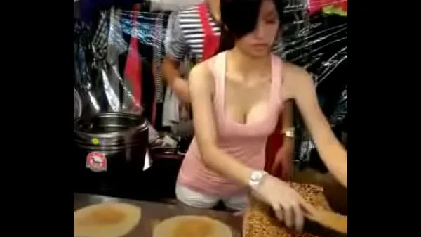 Big Taiwanese milf sell pancake warm Tube