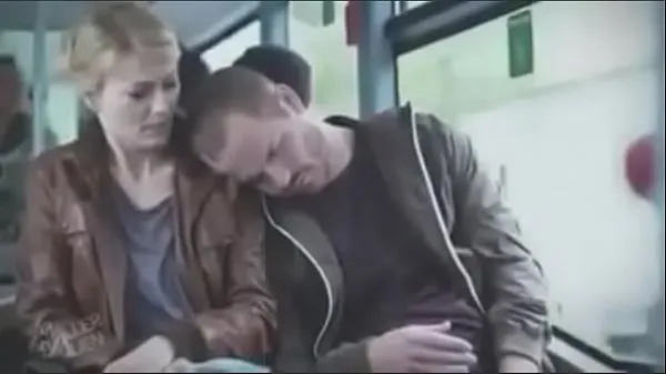 Big blonde m. by fake sleeper on bus warm Tube