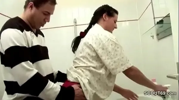 Big German Step-Son Caught Mom in Bathroom and Seduce to Fuck warm Tube
