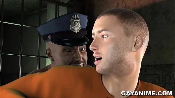 Stort 3D cartoon prisoner gets fucked in the ass by a chubby black cop varmt rør