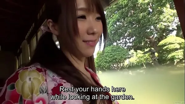 Subtitled uncensored Japanese Hitomi Oki foreplay in ryokan Tabung hangat yang besar