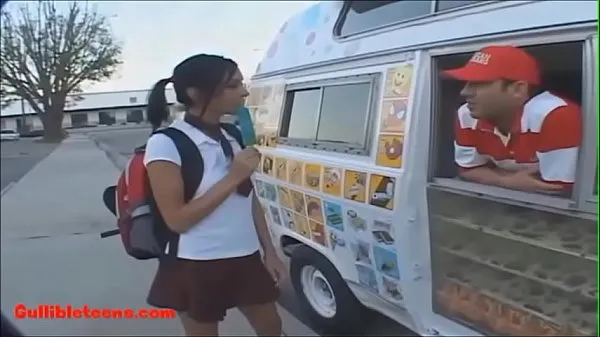Grande icecream truck blond short haired teen fucked eats cumcandytubo caldo