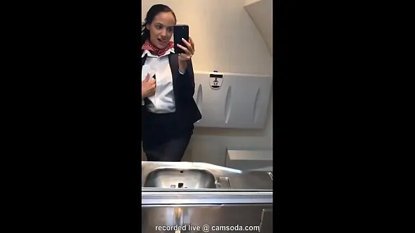 Ống ấm áp latina stewardess joins the masturbation mile high club in the lavatory and cums lớn