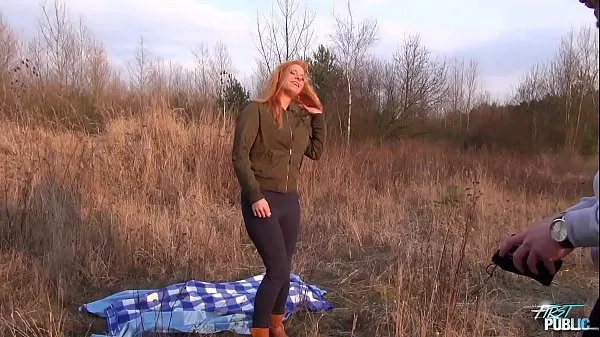 Big Redhead beauty convinced to fuck outdoor with wierd stranger warm Tube