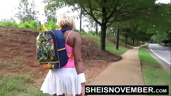 Big American Ebony Walking After Blowjob In Public, Sheisnovember Lost a Bet Then Sucked A Dick With Her Giant Titties and Nipples out, Then Walked Flashing Her Panties With Upskirt Exposure And Cute Ebony Thighs by Msnovember warm Tube