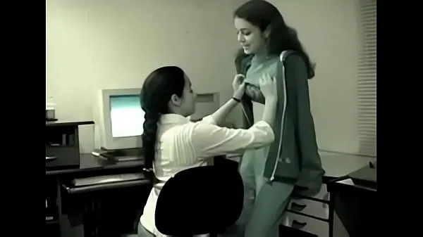 Big Two young Indian Lesbians have fun in the office warm Tube