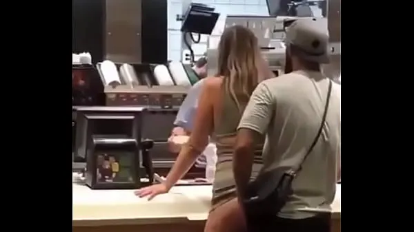 Büyük White couple having sex in restaurant sıcak Tüp