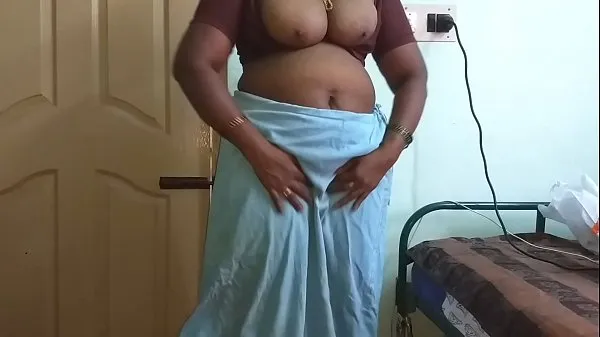Stort desi indian tamil telugu kannada malayalam hindi horny cheating wife vanitha wearing grey colour saree showing big boobs and shaved pussy press hard boobs press nip rubbing pussy masturbation varmt rør