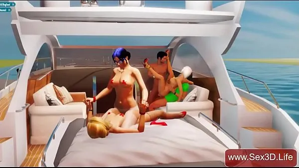 Big Yacht 3D group sex with beautiful blonde - Adult Game warm Tube