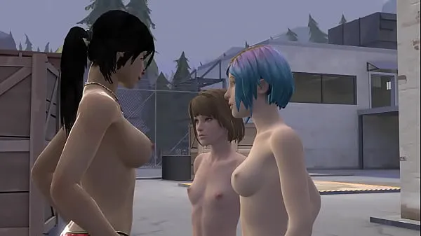 Suuri Lara meet her friends Chloe and Max on a date lämmin putki