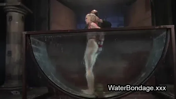 Big Tied up blonde sink in water basin warm Tube
