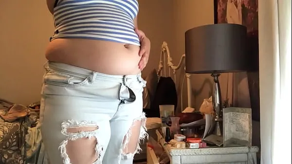 Big Bloating up in ripped jeans warm Tube