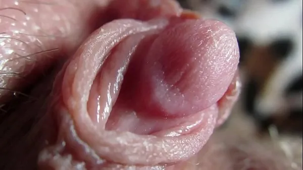 Big Extreme close up on my huge clit head pulsating warm Tube
