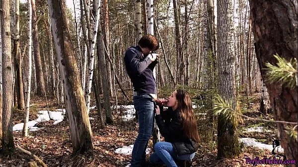 Big Student Blowjob and Fucking with a Photographer in the Forest warm Tube