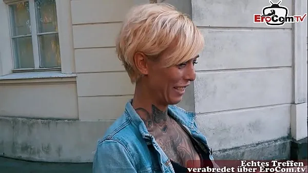 Grote German blonde skinny tattoo Milf at EroCom Date Blinddate public pick up and POV fuck warme buis