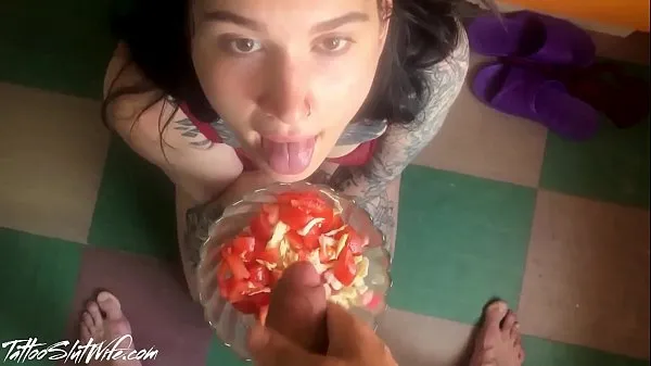 Big Husband Fuck Babe and Seasoned Salad Sperm - Food Fetish warm Tube
