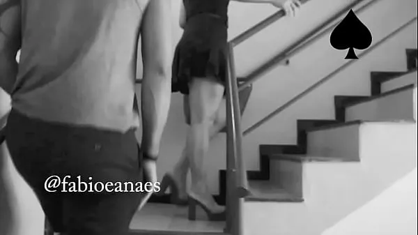 Big Black man lifting my naughty hotwife's skirt up the stairs of the motel she had no panties on warm Tube