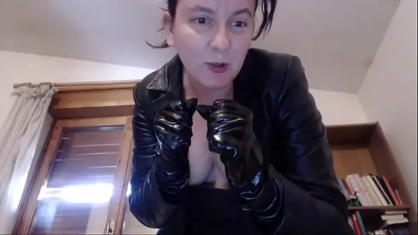 Big Latex gloves long leather jacket ready to show you who's in charge here filthy slave warm Tube