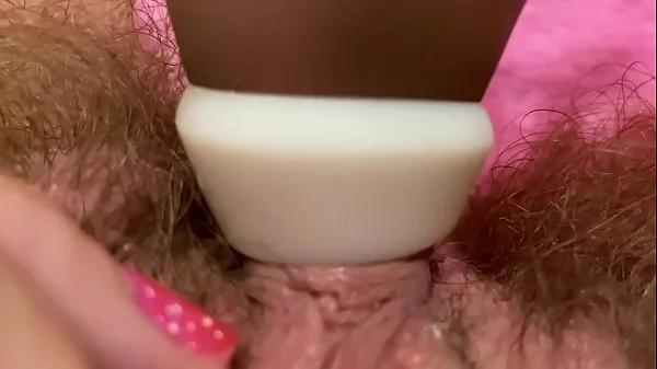 Big Huge pulsating clitoris orgasm in extreme close up with squirting hairy pussy grool play warm Tube
