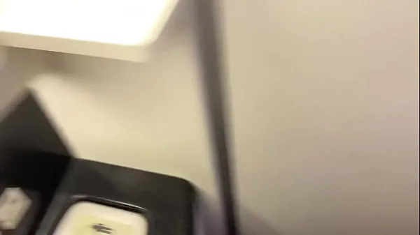 Big In the toilet of the plane, I follow my husband to get fucked and fill my mouth before take off warm Tube