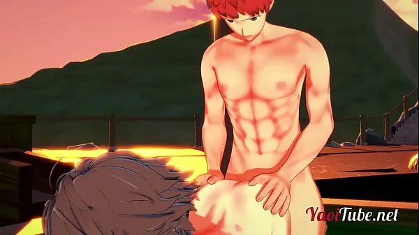 Stort Fate Yaoi - Shirou & Sieg Having Sex in a Onsen. Blowjob and Bareback Anal with creampie and cums in his mouth 2/2 varmt rør