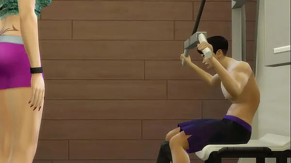 Veľká Japanese StepMom helps her StepSon in the gym to motivate him for competition teplá trubica