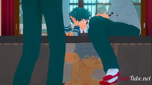 大Boku No Hero Yaoi 3D - Deku fucks Bakugou under the table while talking to Todoroki and Kaminari - Bareback Anal Creampie暖管