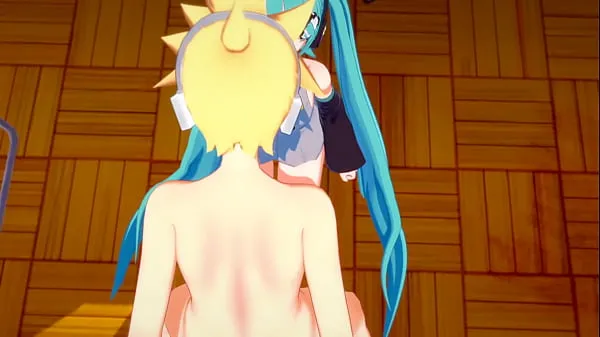 Big Vocaloid Hentai 3D - Len and Miku. Handjob and blowjob with cum in her mouth warm Tube