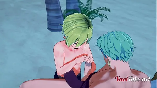 큰 One Piece Yaoi - Zoro x Sanji Handjob and Blowjob in a beach - anime Manga Gay 따뜻한 튜브