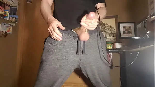 Big Guy in Gym Sweats Jerks Off and Cums warm Tube