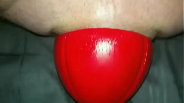 Big Birthing to a 4.72 inch wide Foam Football deeply inserted in my Ass in Slow Motion warm Tube