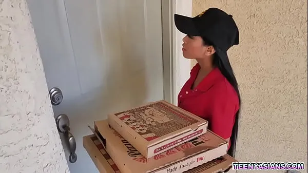 Big Two horny teens ordered some pizza and fucked this sexy asian delivery girl warm Tube