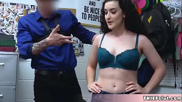 Beautiful greek brunette shoplifter chick Lyra offers her perfect teenie pussy Tiub hangat besar