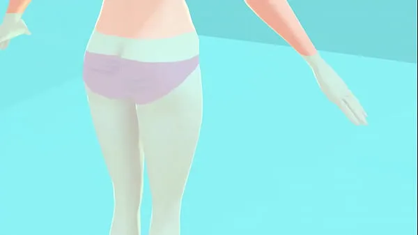 Big Toyota's anime girl shakes big breasts in a pink bikini warm Tube