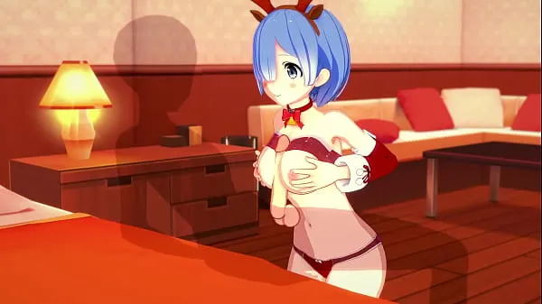 Stort Re:Zero Rem rides cock and gets a creampie for Christmas varmt rør