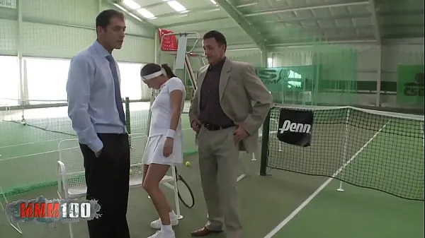 Big Lea Magic fucked in both holes in this threesome on the tennis court warm Tube