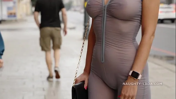 Grote Naughty Lada wear see-through outfit in the city warme buis