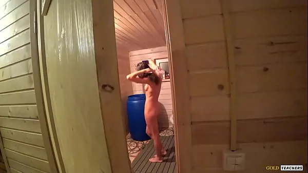 Met my beautiful skinny stepsister in the russian sauna and could not resist, spank her, give cock to suck and fuck on table Tiub hangat besar