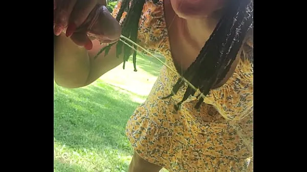Big Outside hiding under porch peeing licking my fingers then sucking my masters cock warm Tube