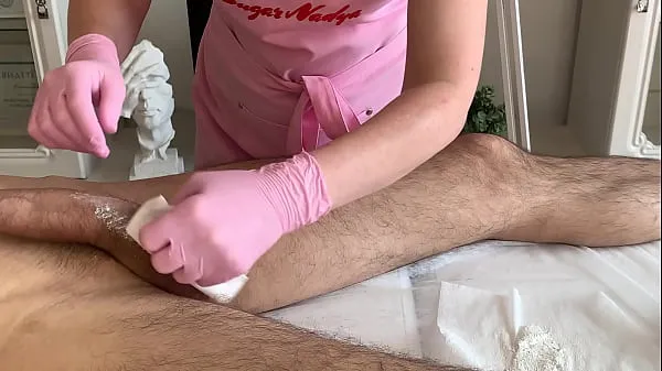 Big A real client heavily cumming Mistress SugarNadya depilation during the procedure warm Tube