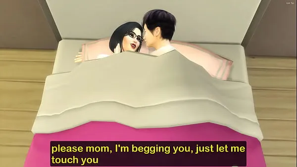 큰 Japanese Step-mom and virgin step-son share the same bed at the hotel room on a business trip 따뜻한 튜브