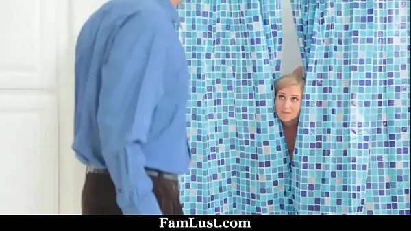 Big Stepmom in Shower Thought it Was Her Husband's Dick Until She Finds Out Stepson is Behind The Curtains - Famlust warm Tube
