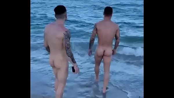Big Naked on the beach with my friend Leonel warm Tube