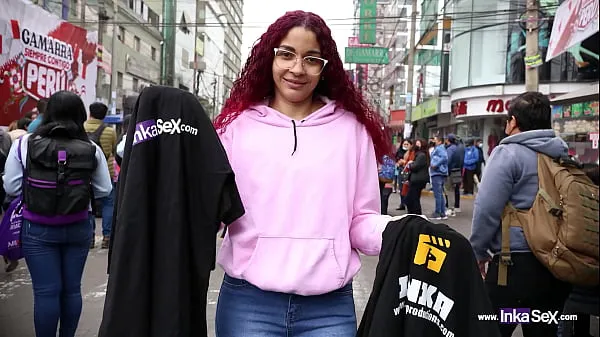 Big Redheaded polo shirt saleswoman caught on the streets of Gamarra-Lima, ends up being impregnated by old stranger warm Tube