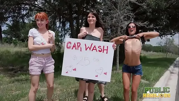 Duża PublicHandjobs - Get wet and wild at the car wash with bubbly Chloe Sky and her horny friends ciepła tuba
