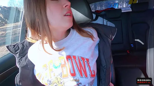 Big Russian Hitchhiker Blowjob for Money and Swallow Cum - Russian Public Agent warm Tube