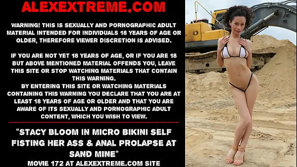 Stacy Bloom in micro bikini self fisting her ass & anal prolapse at sand mine أنبوب دافئ كبير