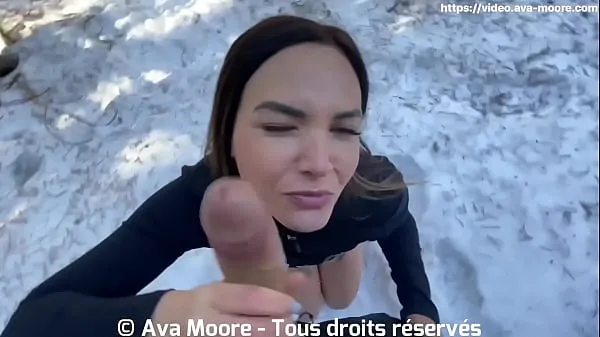 Big A French girl sucks a big cock in the snow and swallows all the cum - Oral cumshot warm Tube