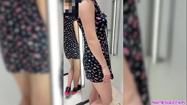 Grote Horny student tries on clothes in public shop totally naked with anal plug inside her asshole warme buis