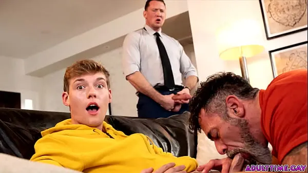 Big Twink Jack Bailey gets his mouth full of filthy pubic hairs from his stepdad Lawson James hairy asshole while his buddy Pierce Paris anal fucks him warm Tube